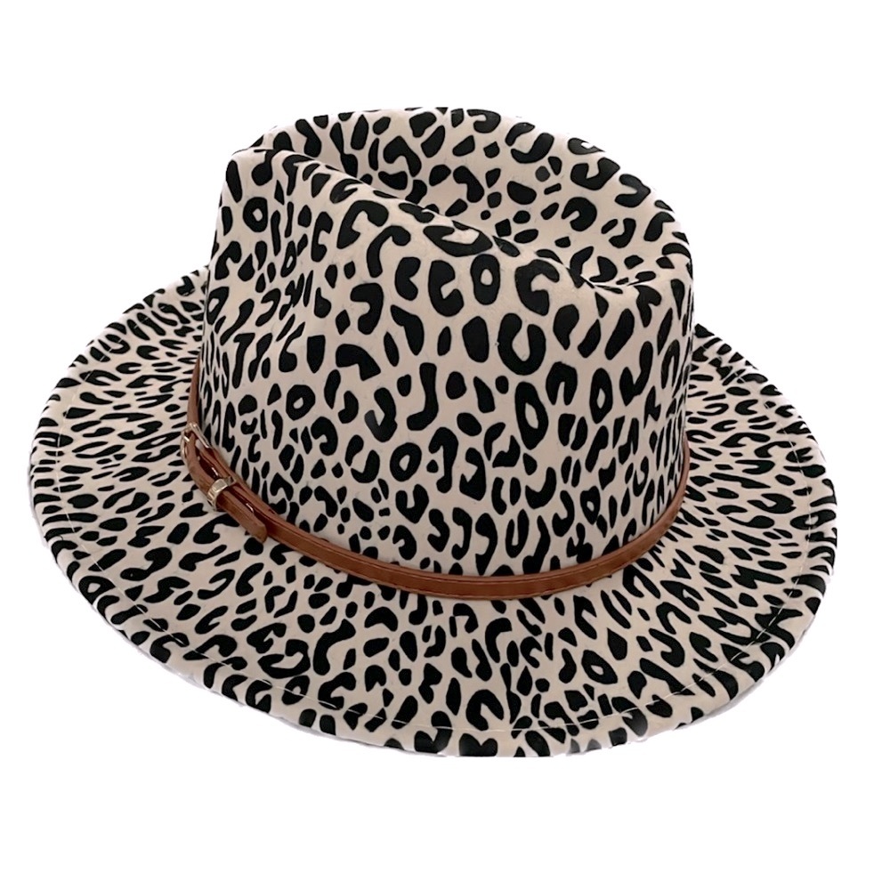 Leopard Print Large Brim Fedora Hat